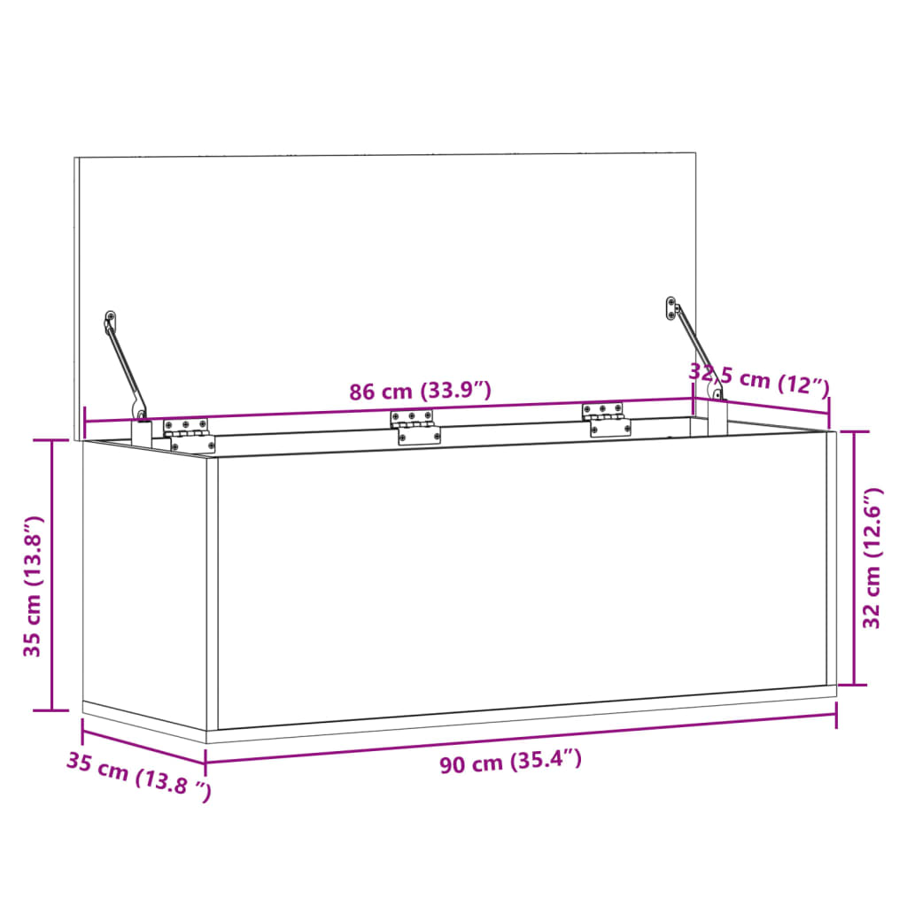 vidaXL Opbergbox 90x35x35 cm bewerkt hout grijs sonoma eikenkleurig