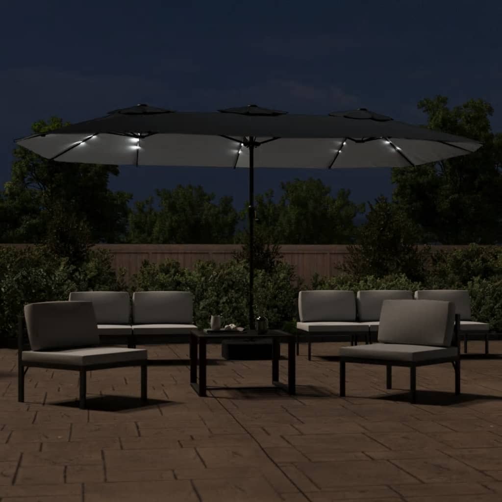 vidaXL Parasol dubbel dak met LED 449x245 cm zwart