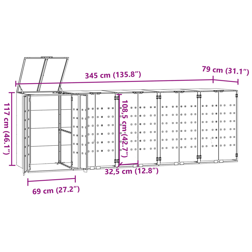 vidaXL Containerberging 5 containers 345x79x117 cm staal antraciet