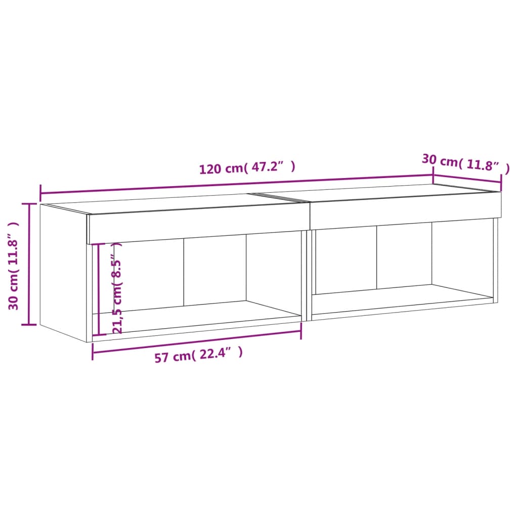 vidaXL Tv-meubels met LED-verlichting 2 st 60x30x30 cm bruineikenkleur