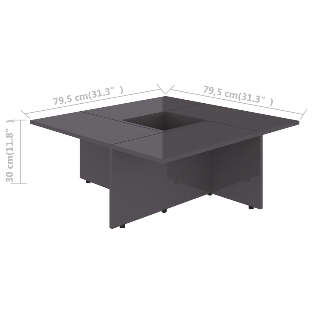 vidaXL Salontafel 79,5x79,5x30 cm bewerkt hout hoogglans grijs