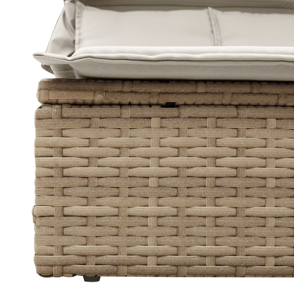 vidaXL Ligbed 2-persoons met luifel en kussens poly rattan beige