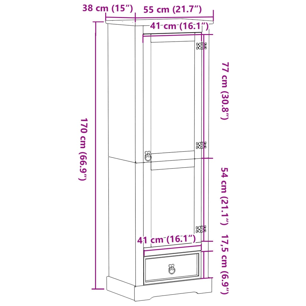 vidaXL Kledingkast Corona 55x38x170 cm massief grenenhout