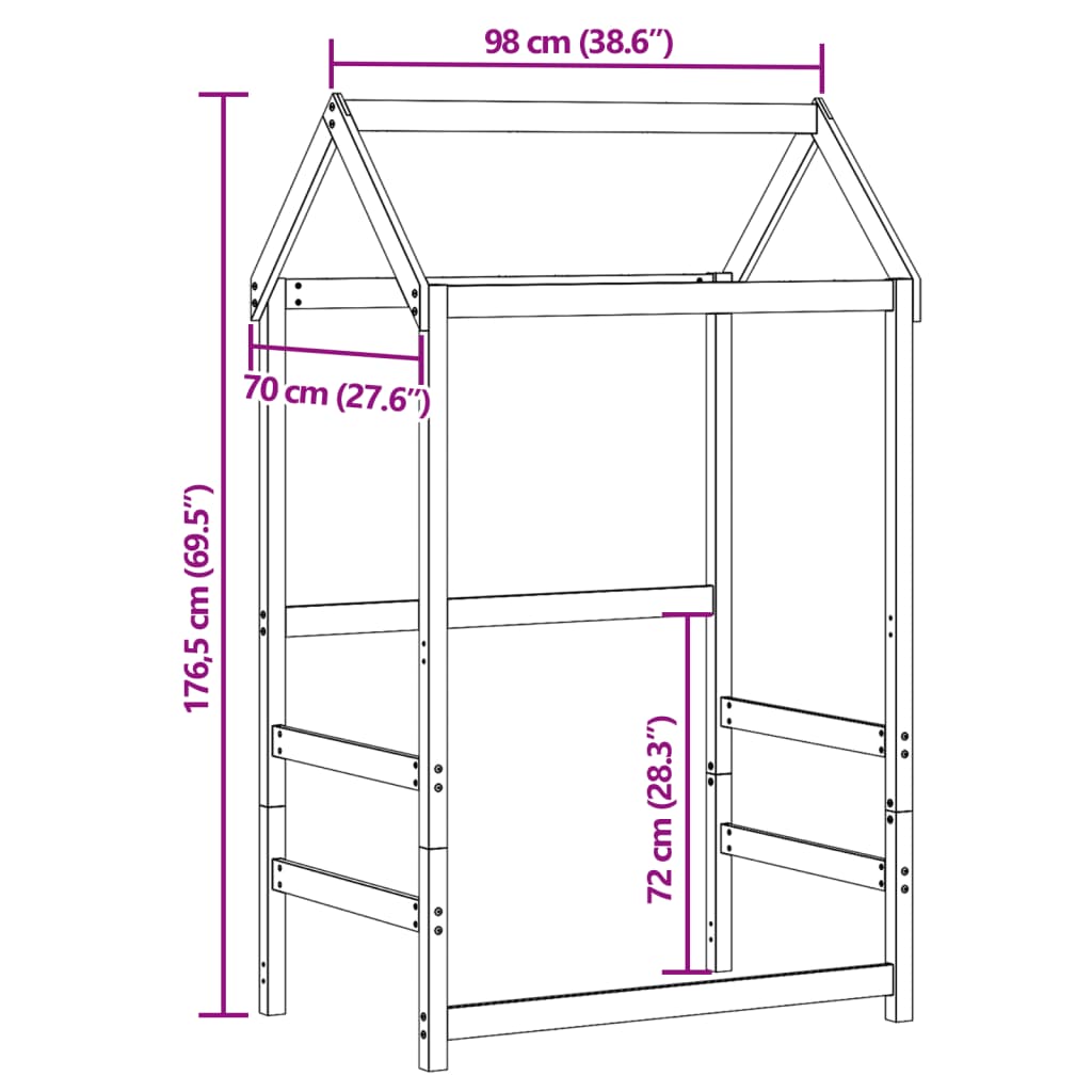 vidaXL Kinderbedhuisje 98x70x176,5 cm massief grenenhout wit