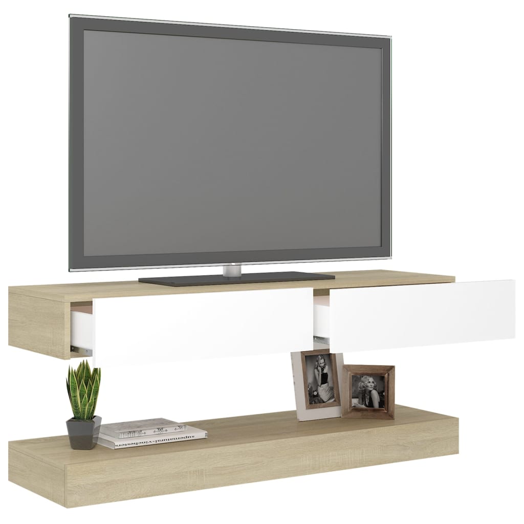 vidaXL Tv-meubel met LED-verlichting 120x35 cm wit sonoma eikenkleurig
