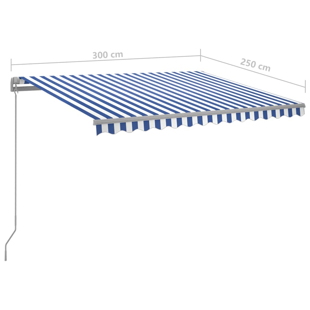 vidaXL Luifel automatisch uittrekbaar met palen 3x2,5 m blauw en wit