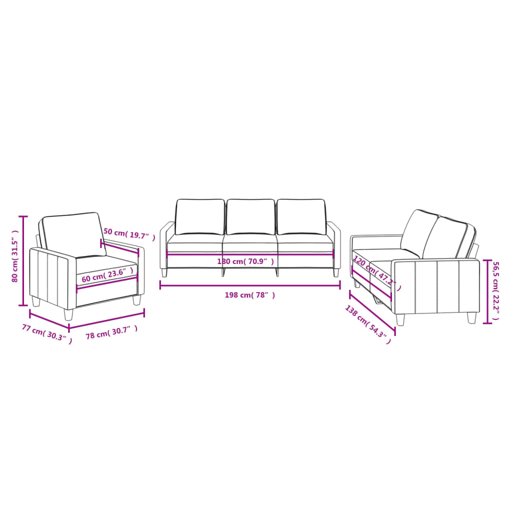 vidaXL 3-delige loungeset met kussens stof zwart