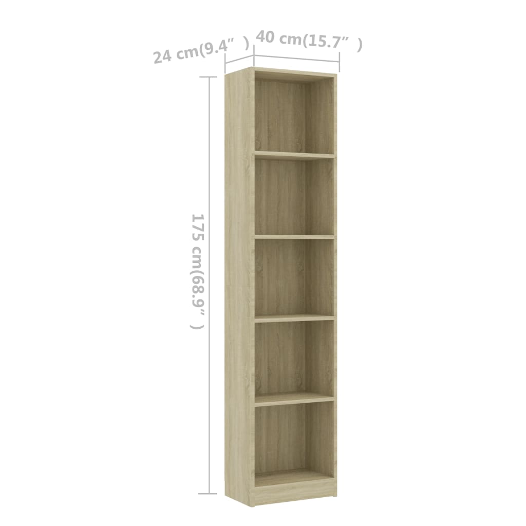 vidaXL Boekenkast met 5 schappen 40x24x175 cm bewerkt hout sonoma eik