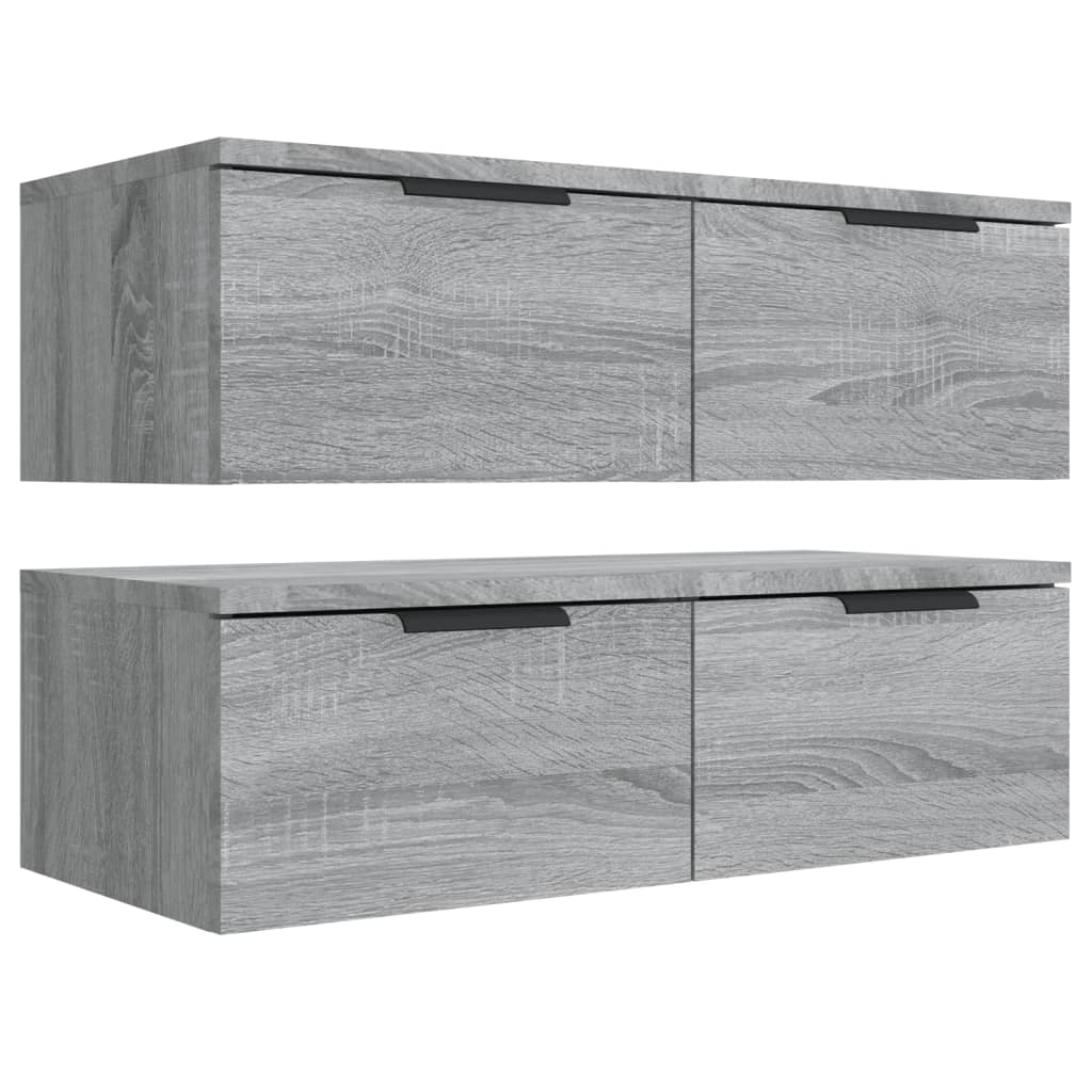 vidaXL Wandkasten 2 st 68x30x20 cm bewerkt hout grijs sonoma eiken