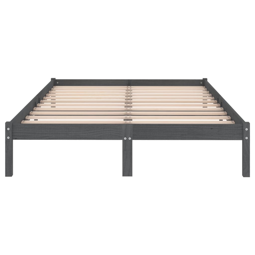 vidaXL Bedframe massief hout grijs 135x190 cm