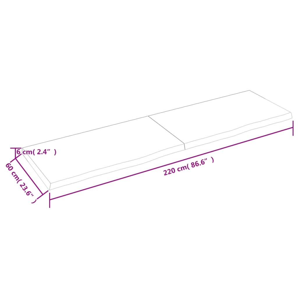 vidaXL Wastafelblad 220x60x(2-6) cm behandeld massief hout lichtbruin