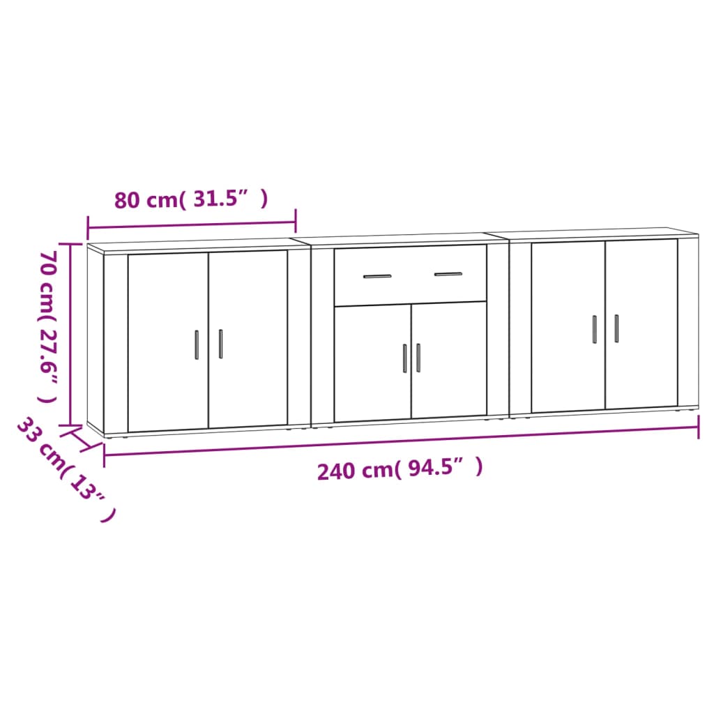 vidaXL Dressoirs 3 st bewerkt hout hoogglans wit