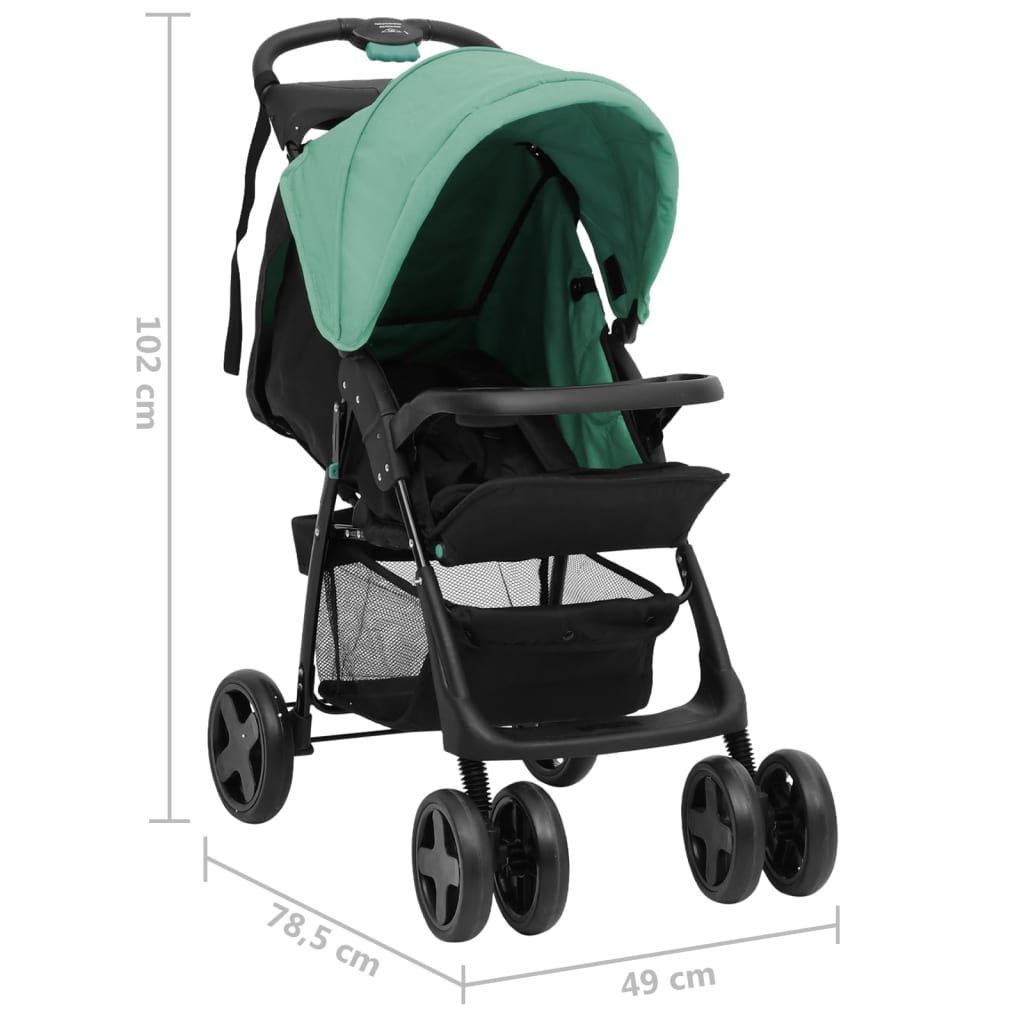 vidaXL Kinderwagen 2-in-1 staal groen en zwart