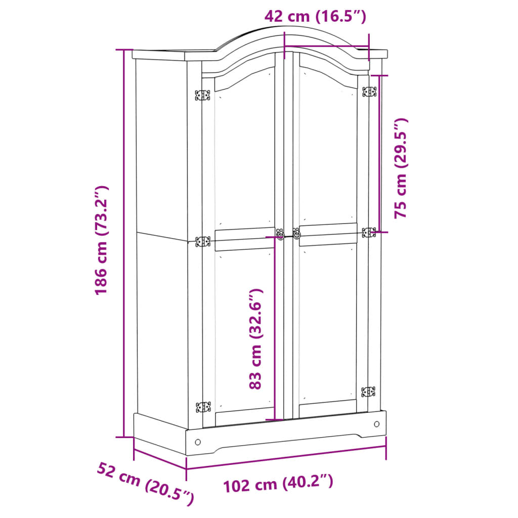 vidaXL Kledingkast Corona 102x52x186 cm massief grenenhout