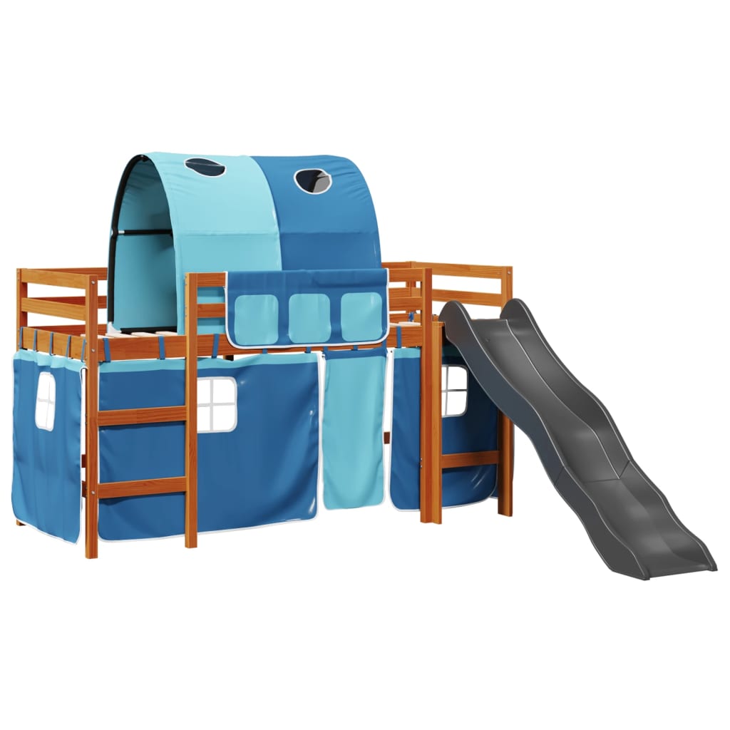 vidaXL Kinderhoogslaper met tunnel 80x200 cm massief grenenhout blauw