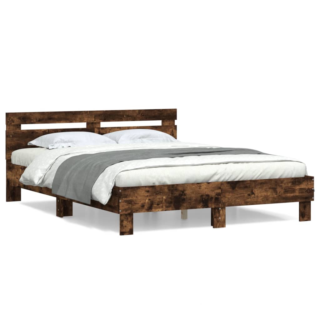 vidaXL Bedframe met hoofdeinde bewerkt hout gerookt eiken 150x200 cm