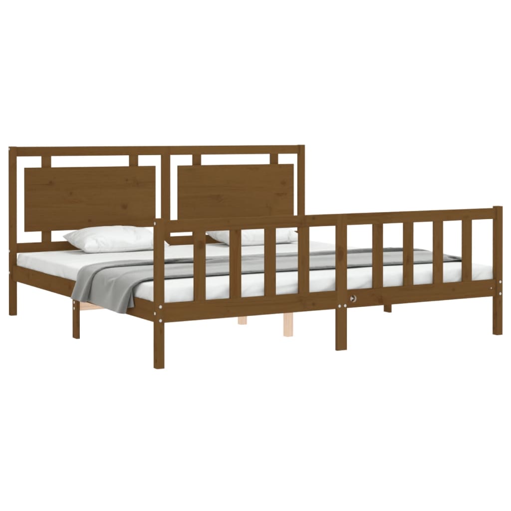 vidaXL Bedframe met hoofdbord massief hout honingbruin 200x200 cm