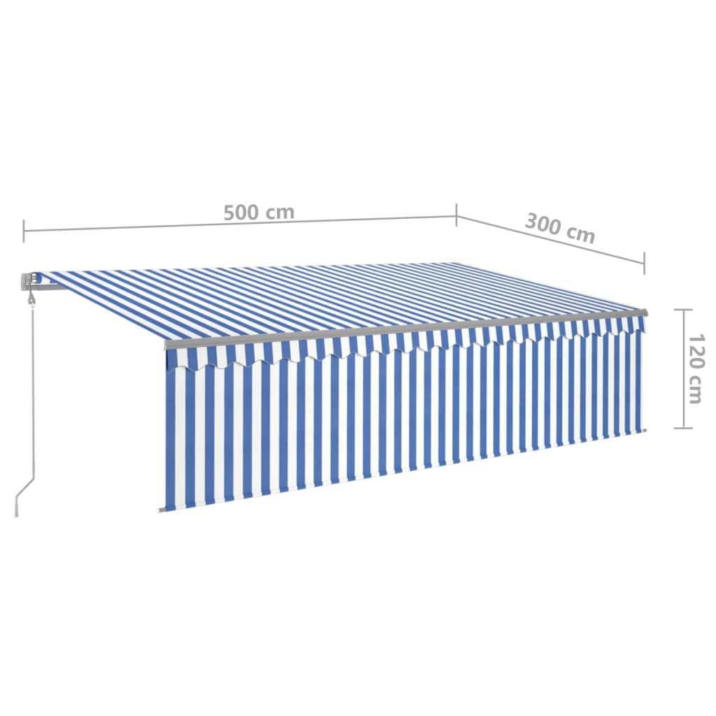 vidaXL Luifel automatisch uittrekbaar met rolgordijn 5x3m blauw en wit