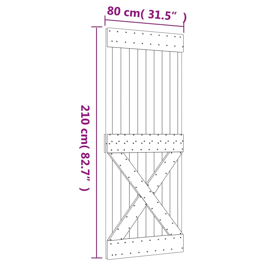 vidaXL Schuifdeur met beslag 80x210 cm massief grenenhout