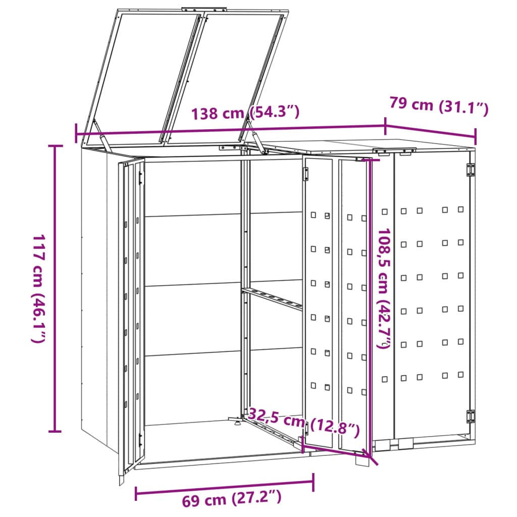 vidaXL Containerberging 2 containers 138x79x117 cm staal antraciet