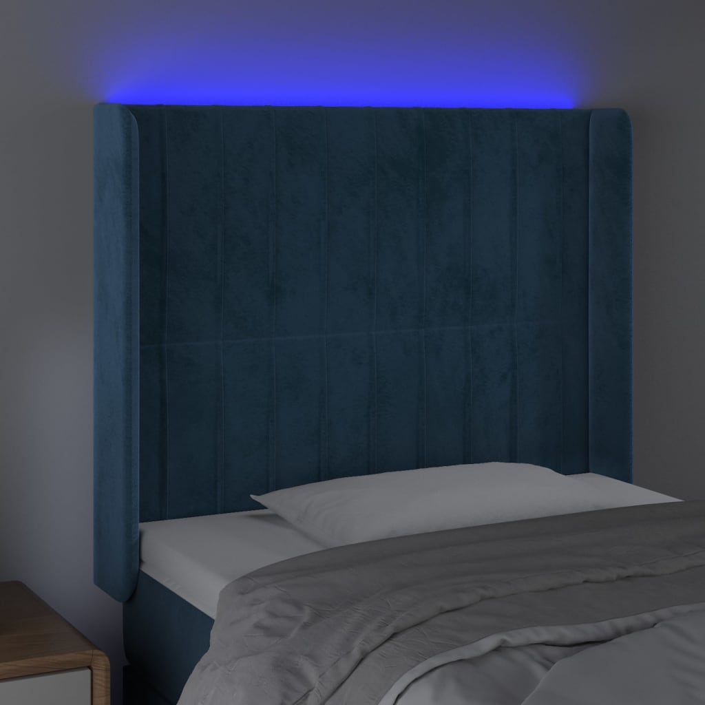 vidaXL Hoofdbord LED 103x16x118/128 cm fluweel donkerblauw