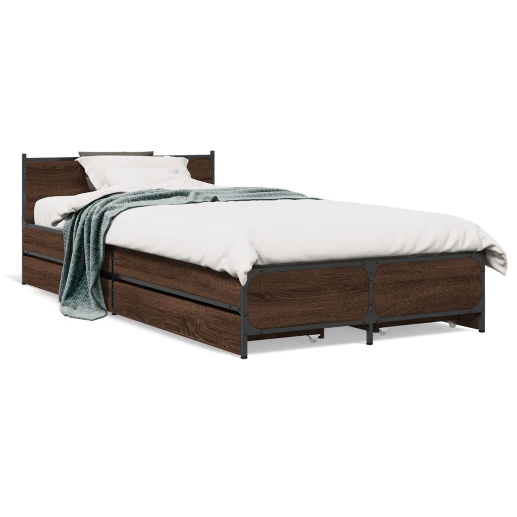 vidaXL Bedframe met lades bewerkt hout bruin eikenkleur 75x190 cm