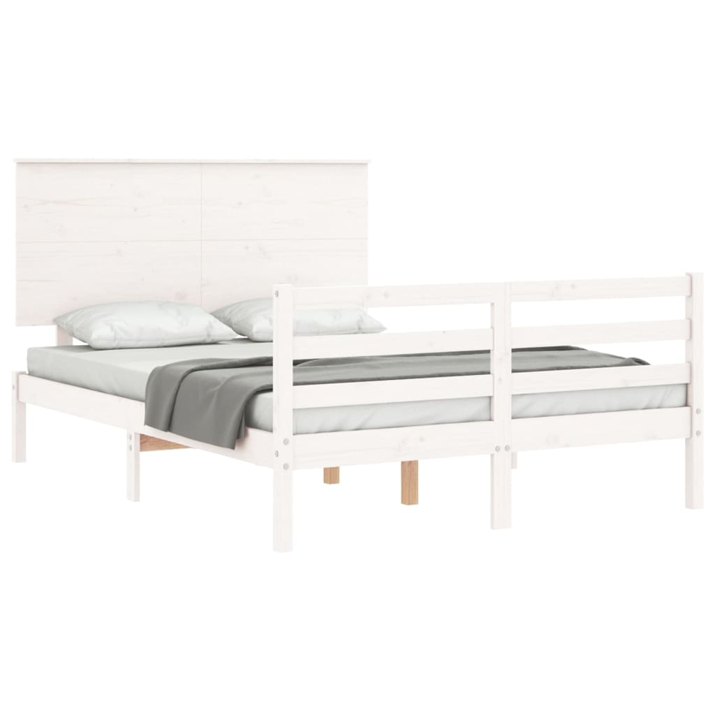 vidaXL Bedframe met hoofdbord massief hout wit 140x200 cm