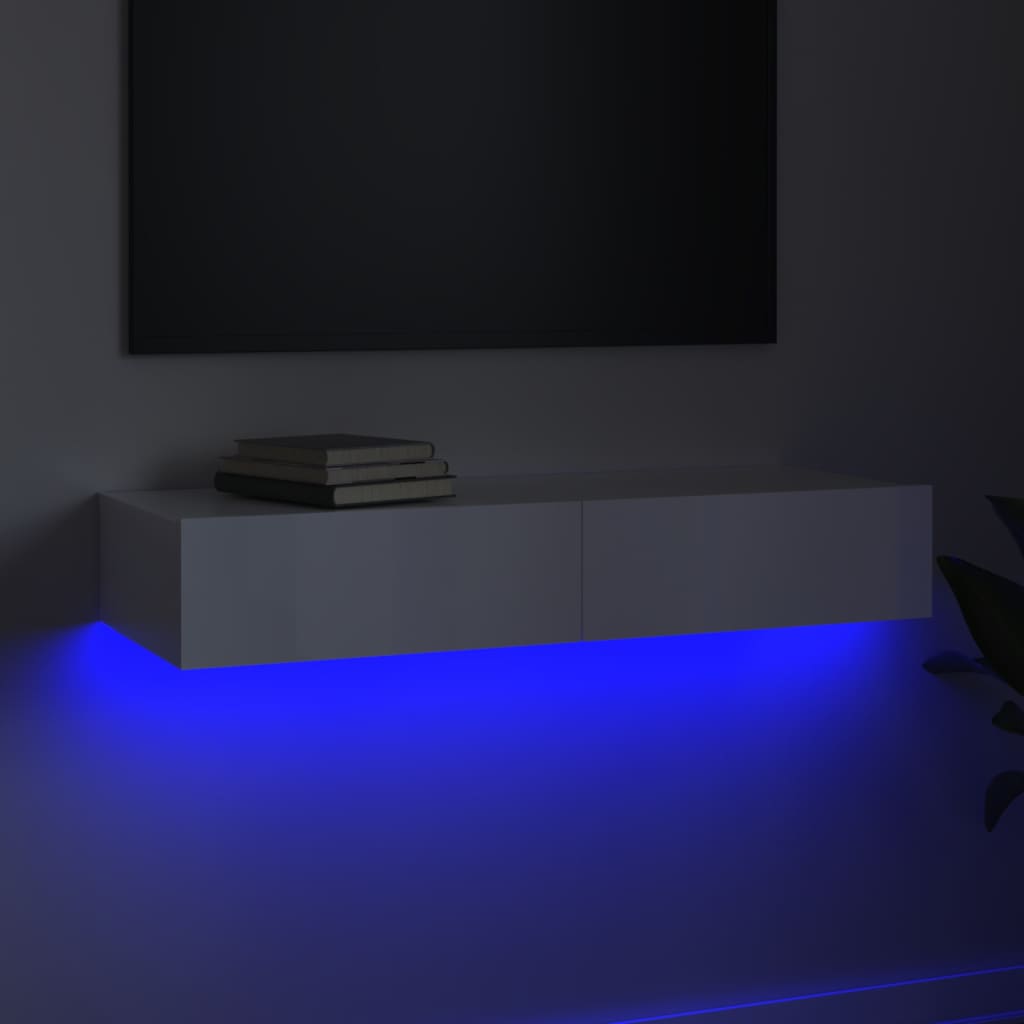 vidaXL Tv-meubel met LED-verlichting 90x35x15,5 cm hoogglans wit