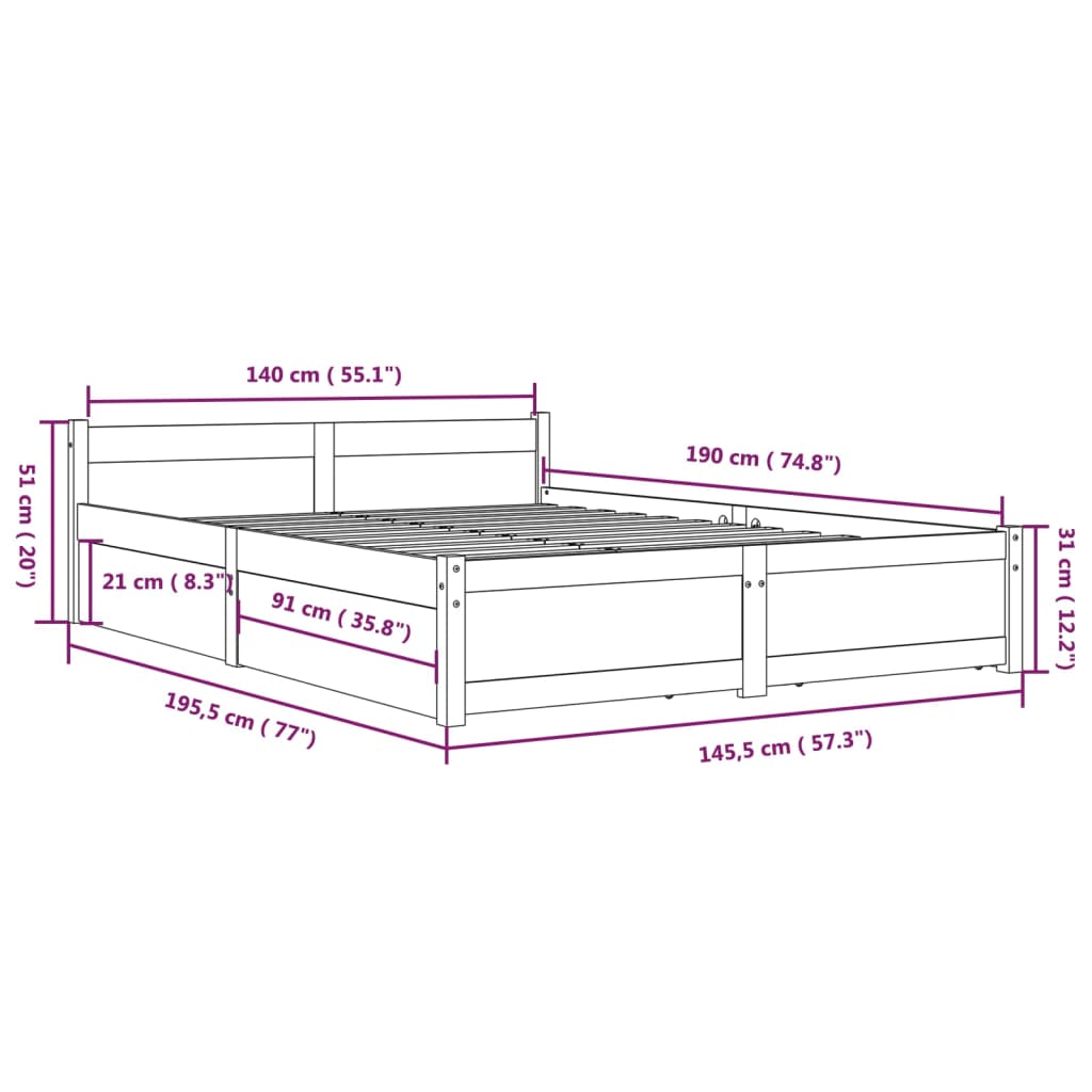 vidaXL Bedframe met lades 140x190 cm