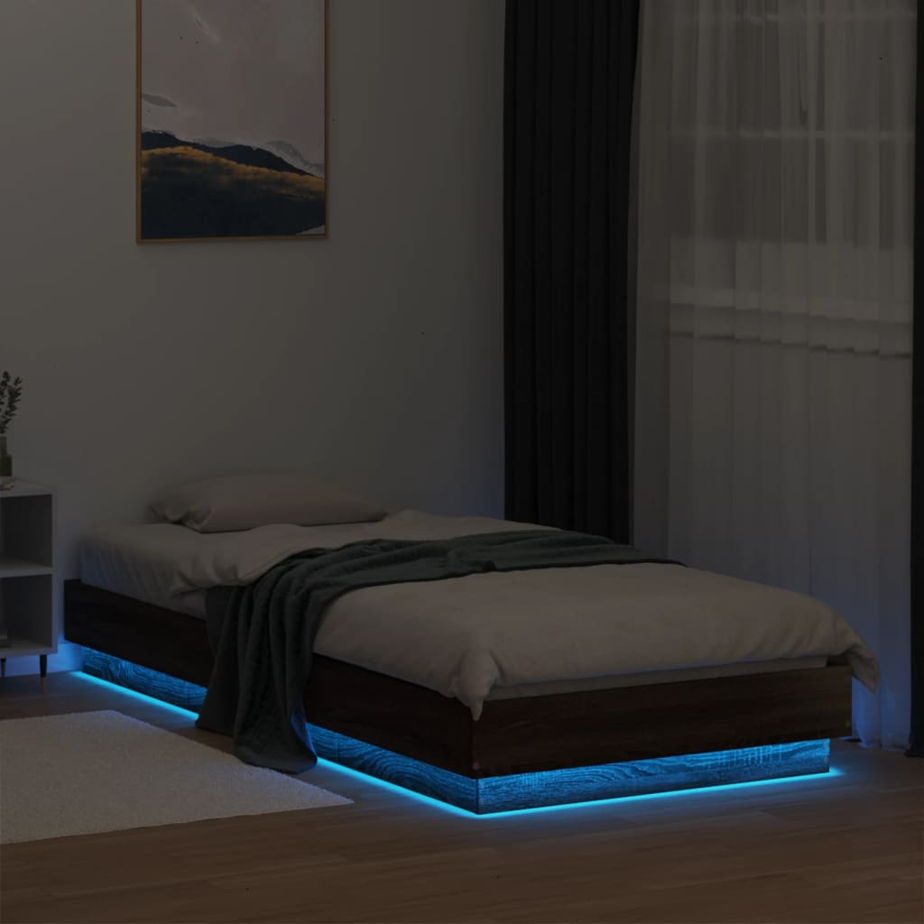 vidaXL Bedframe met LED-verlichting bruin eikenkleurig 90x200 cm