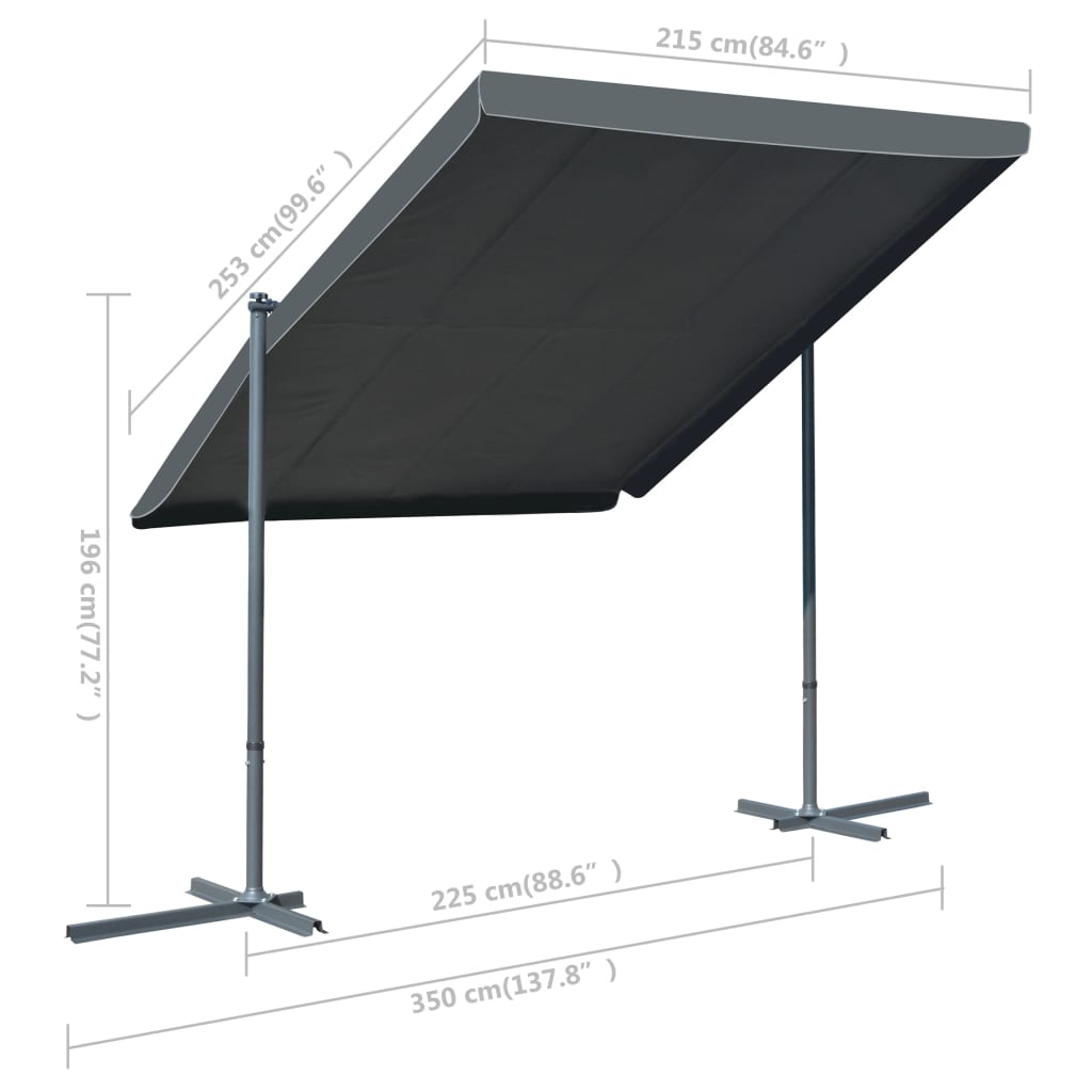 vidaXL Prieel met kantelbaar/uittrekbaar dak 350x253x196 cm antraciet