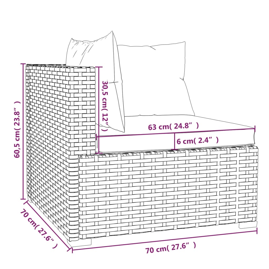 vidaXL 6-delige Loungeset met kussens poly rattan bruin