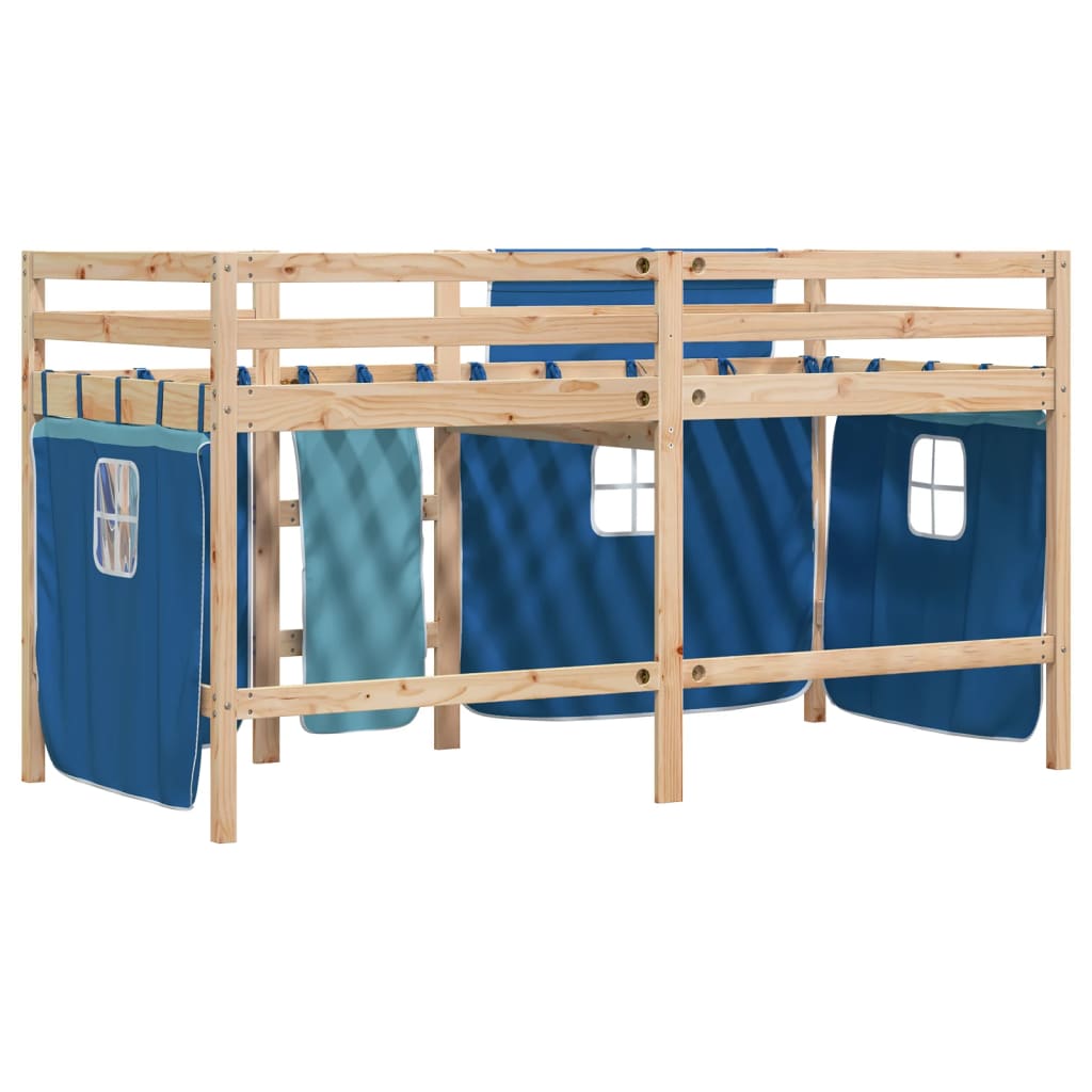 vidaXL Kinderhoogslaper met gordijnen 80x200 cm grenenhout blauw