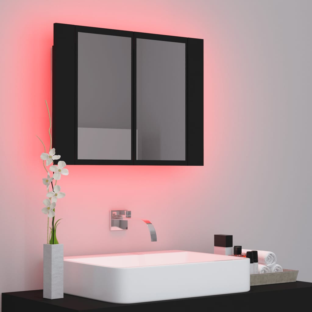 vidaXL Badkamerkast met spiegel en LED 60x12x45 cm acryl zwart