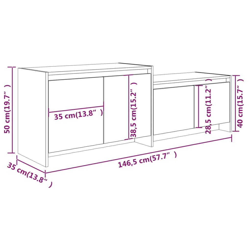 vidaXL Tv-meubel 146,5x35x50 cm bewerkt hout grijs sonoma eikenkleurig