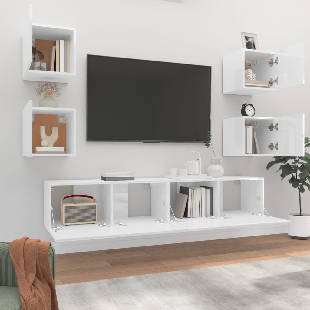 vidaXL 6-delige Tv-meubelset bewerkt hout hoogglans wit