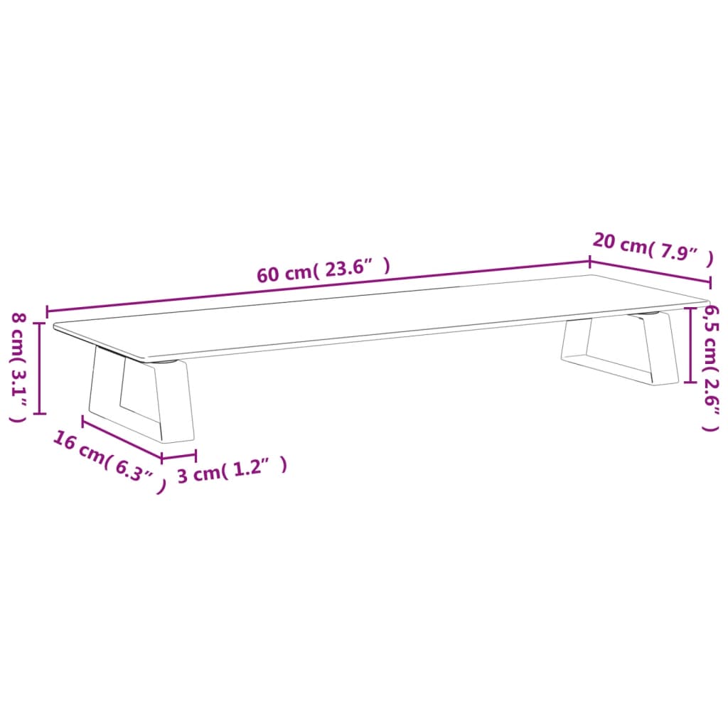 vidaXL Monitorstandaard 60x20x8 cm gehard glas en metaal wit