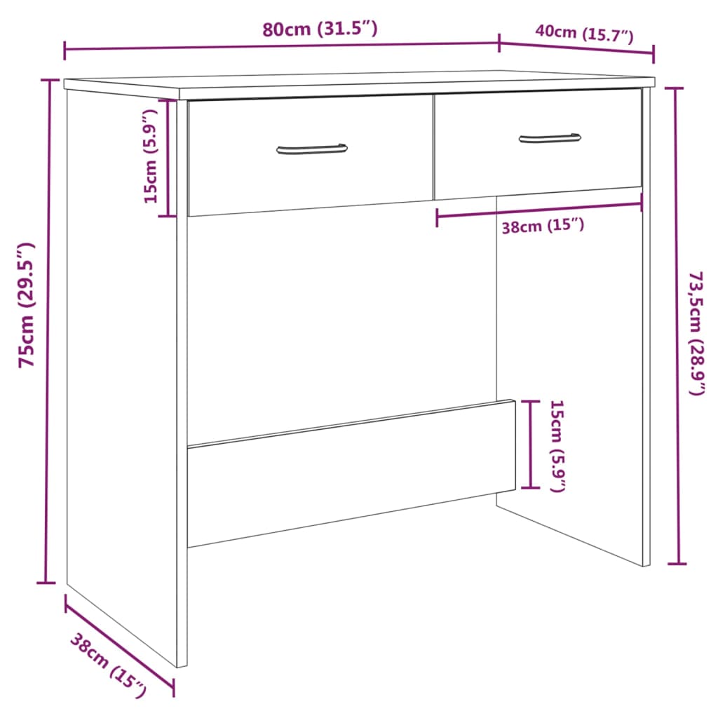 vidaXL Bureau 80x40x75 cm bewerkt hout grijs sonoma eikenkleurig