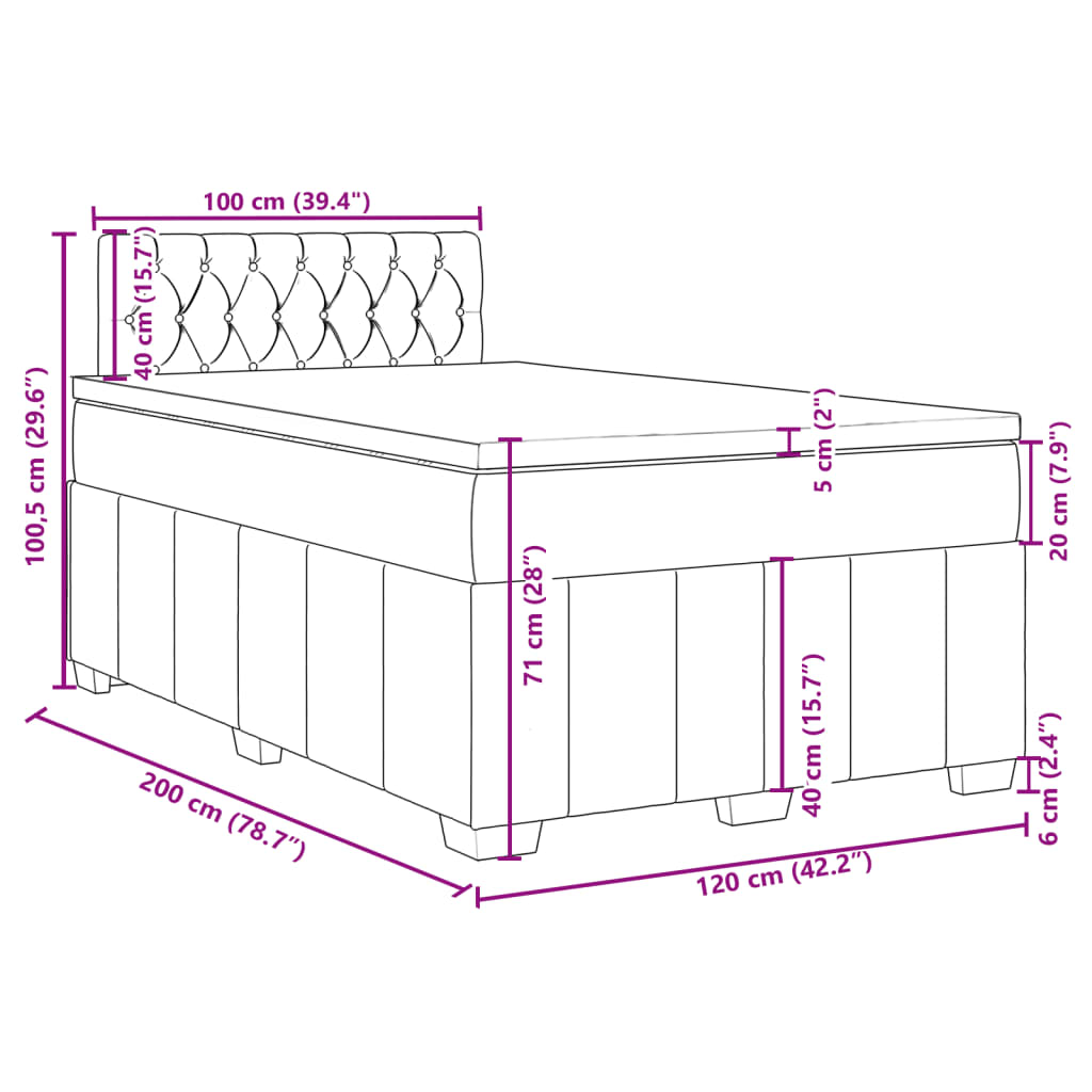 vidaXL Boxspring met matras stof blauw 120x200 cm