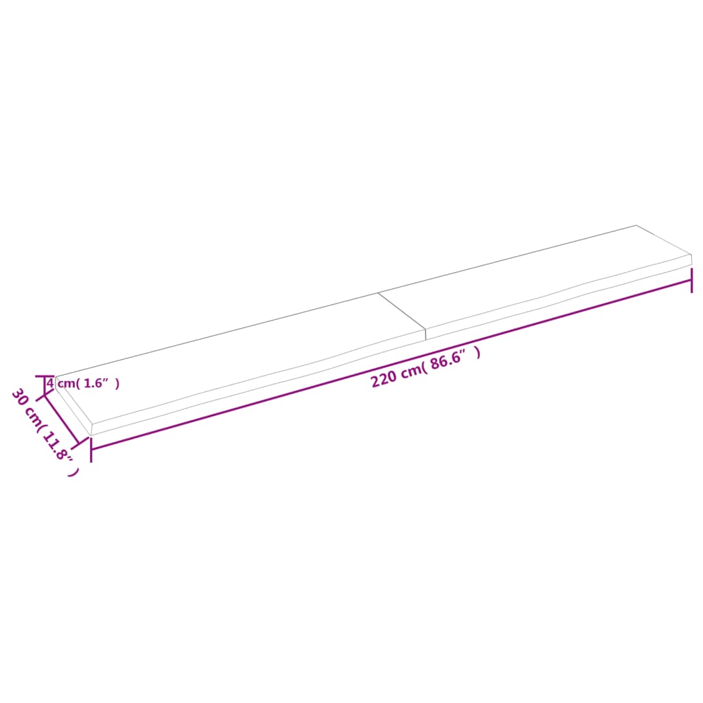 vidaXL Wastafelblad 220x30x(2-4) cm behandeld massief hout lichtbruin