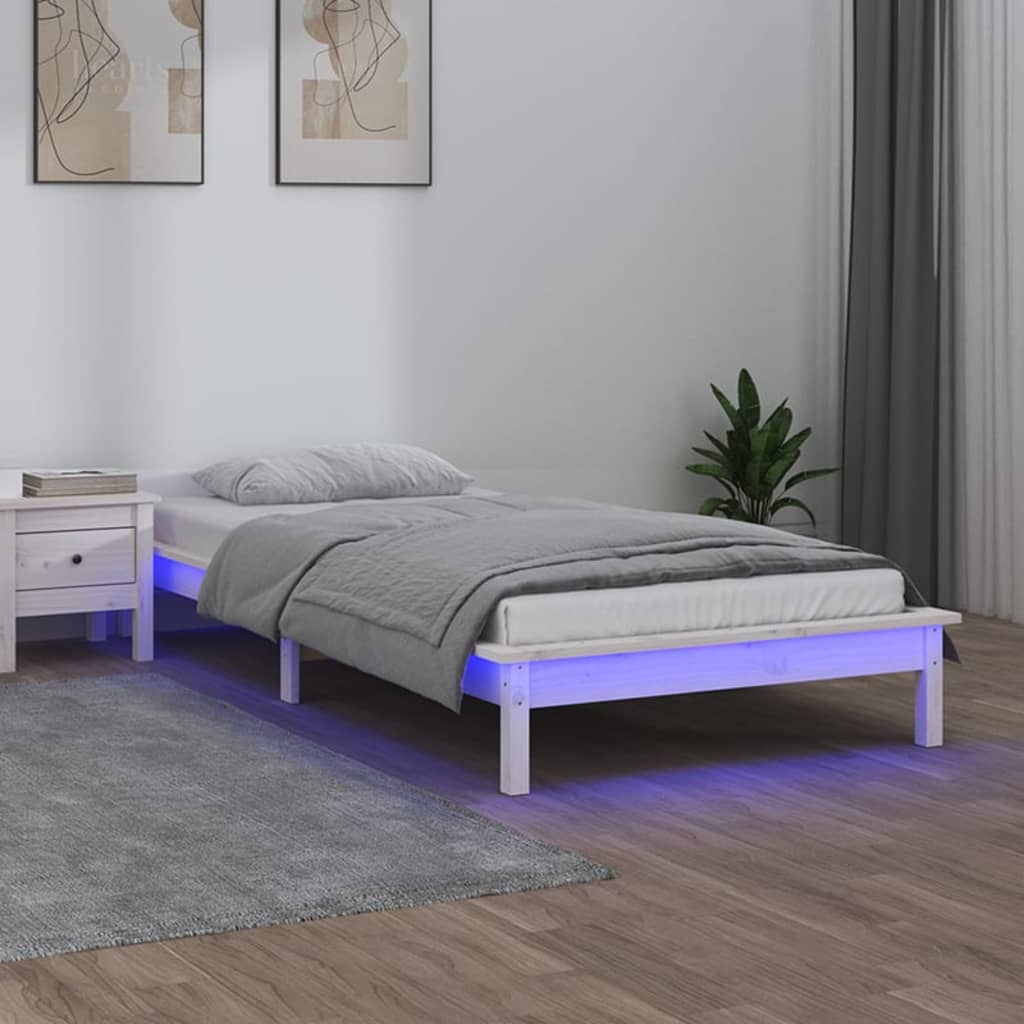 vidaXL Bedframe LED massief hout wit 90x190 cm