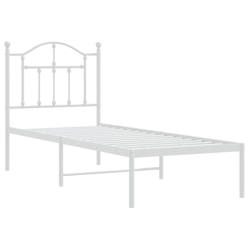 vidaXL Bedframe met hoofdbord zonder matras metaal wit 75x190 cm