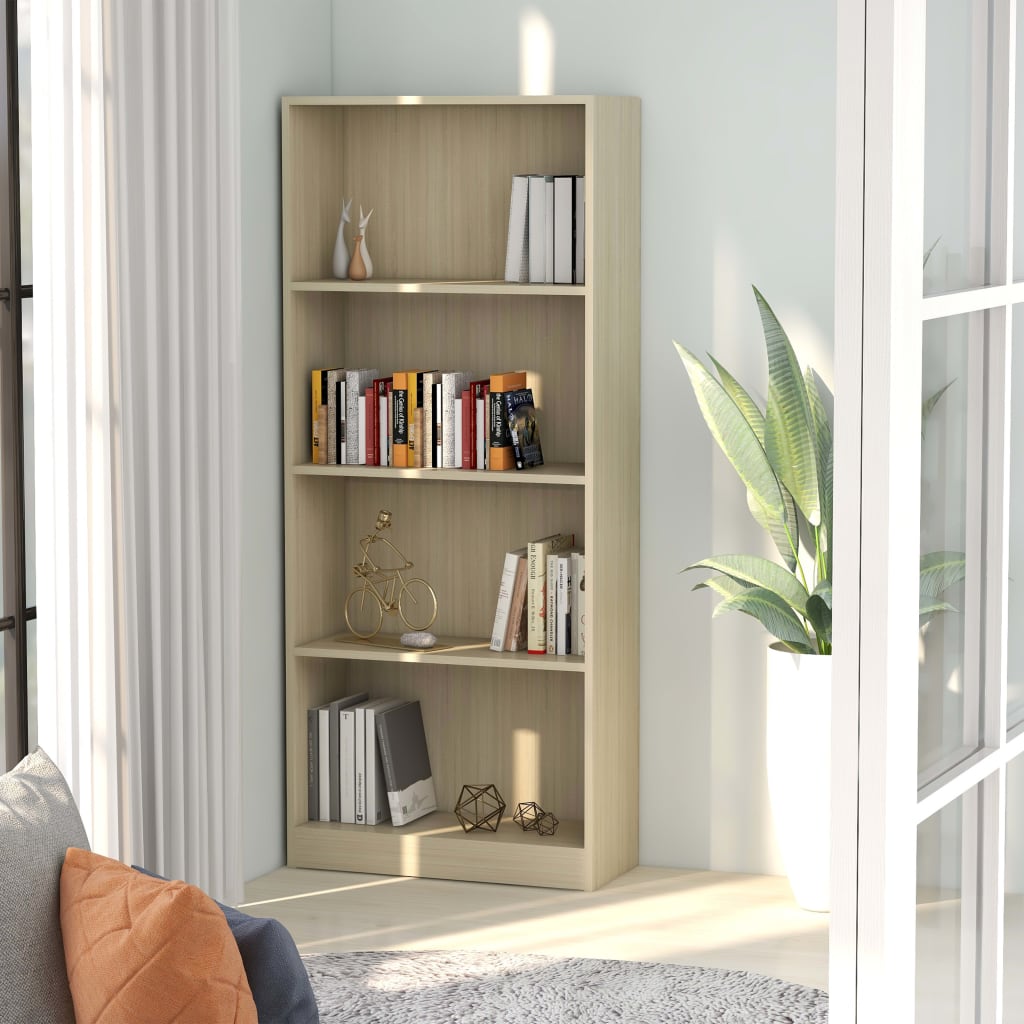 vidaXL Boekenkast met 4 schappen 60x24x142 cm bewerkt hout sonoma eik