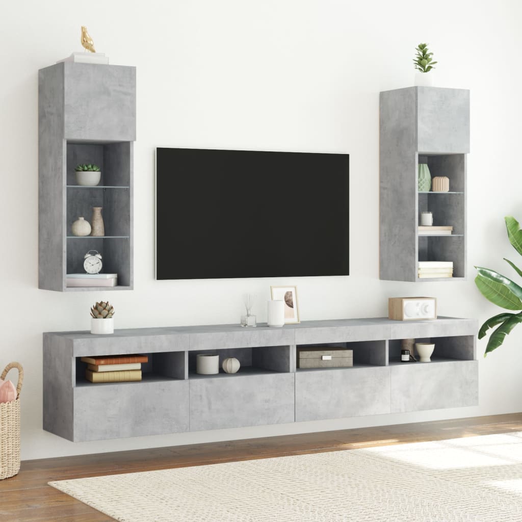 vidaXL Tv-meubel met LED-verlichting 2 st 30,5x30x90 cm betongrijs