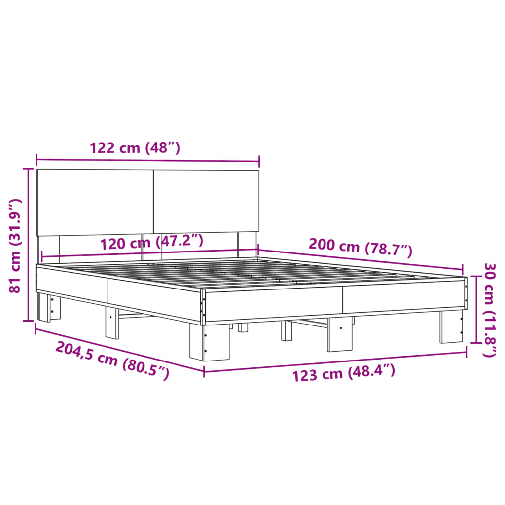 vidaXL Bedframe bewerkt hout metaal bruin eikenkleur 120x200 cm