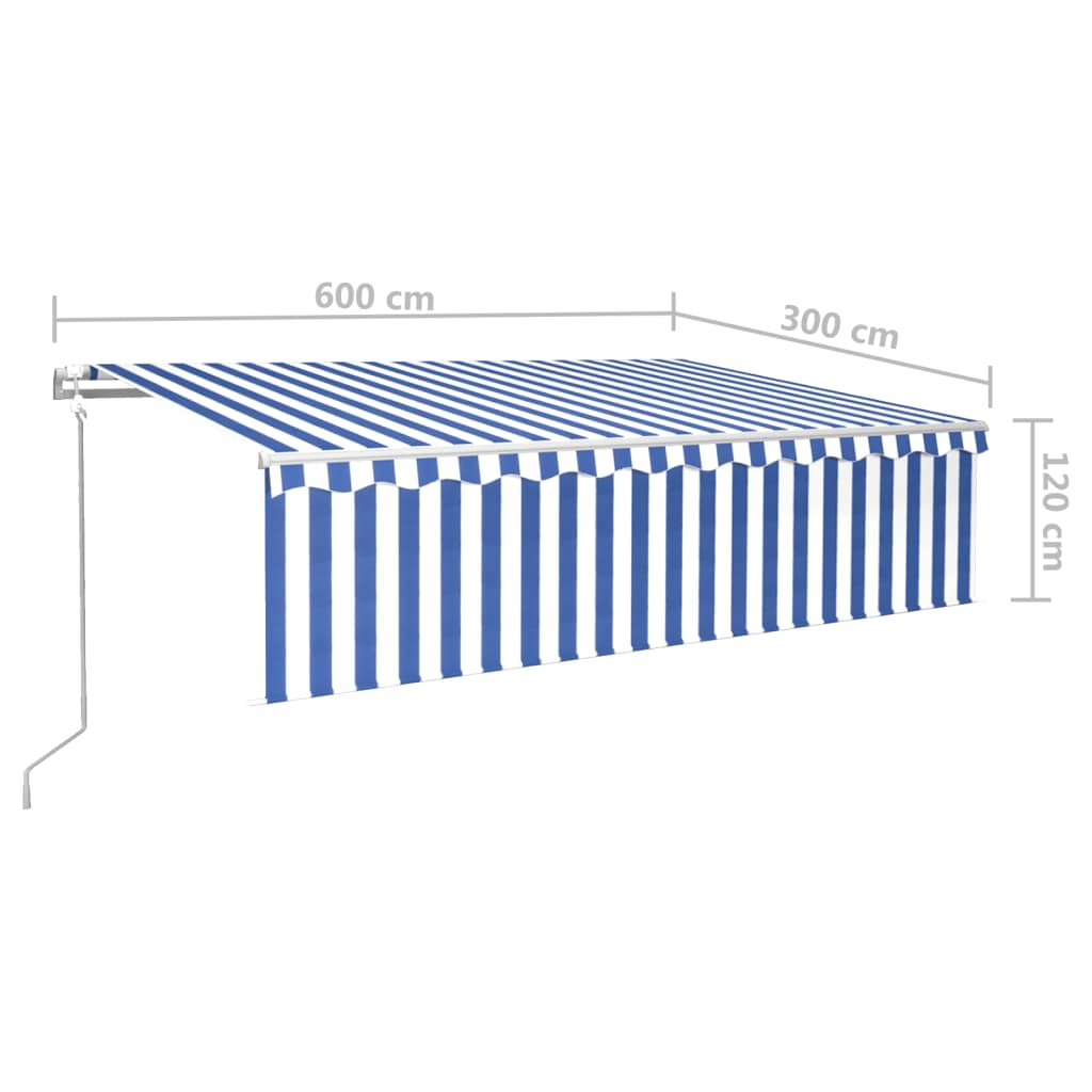 vidaXL Luifel automatisch uittrekbaar met rolgordijn 6x3 m blauw wit