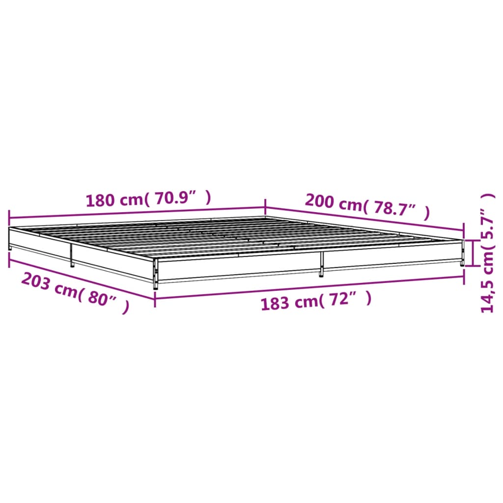 vidaXL Bedframe bewerkt hout metaal bruin eikenkleur 180x200 cm