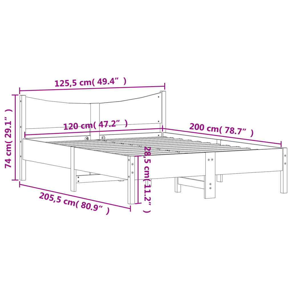 vidaXL Bedframe zonder matras massief grenenhout 120x200 cm