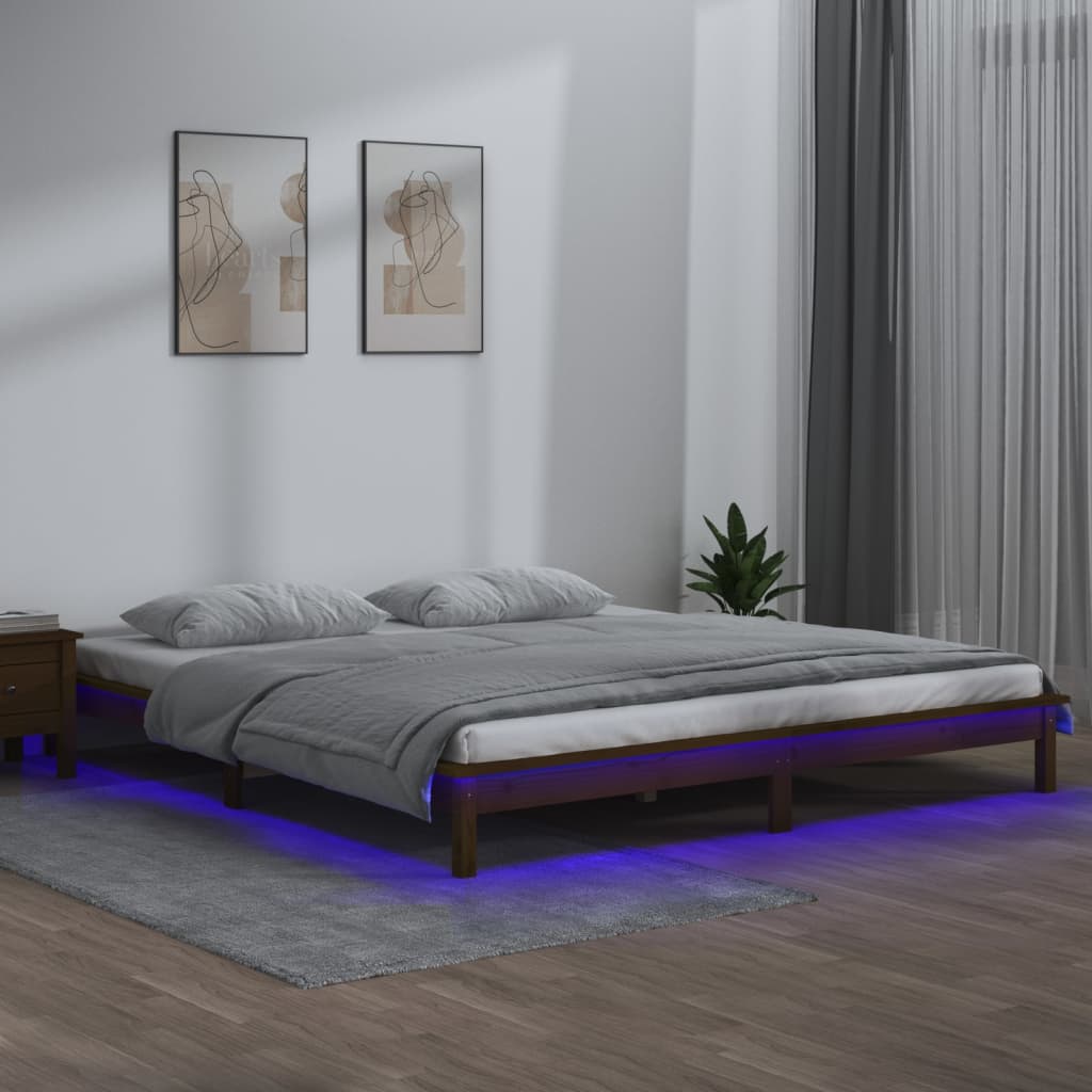 vidaXL Bedframe LED massief hout honingbruin 140x200 cm