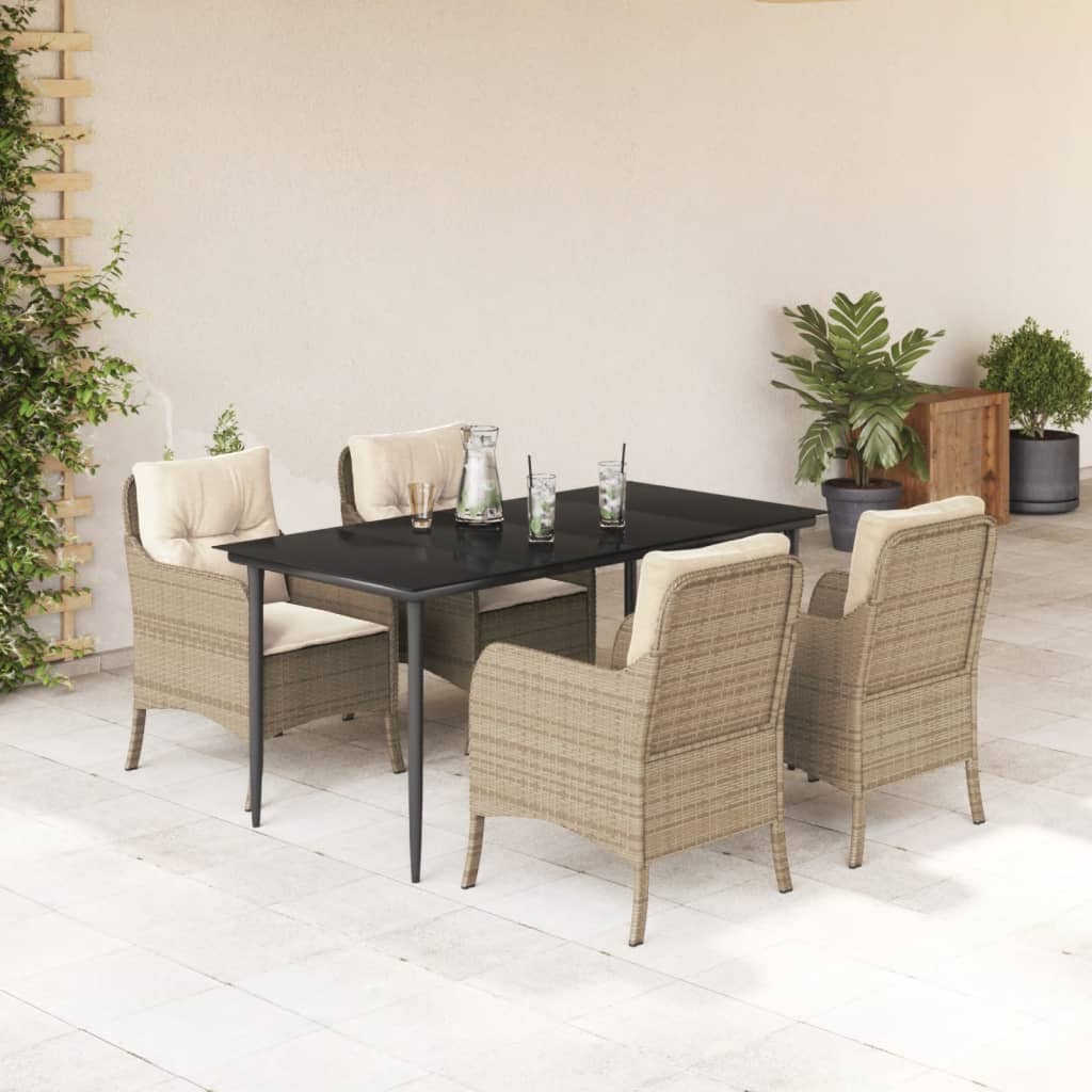 vidaXL 5-delige Tuinset met kussens poly rattan beige